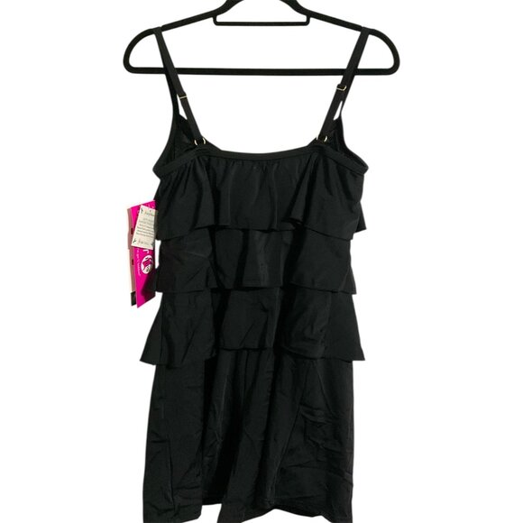 FIT 4U New Hip Hider Black Tiered Ruffle Swimsuit Romper size 12 - Picture 2 of 14